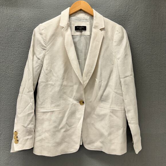 Talbots Linen Blazer Womens Petite 10 10P White Coastal Jacket Single Button - Picture 1 of 7